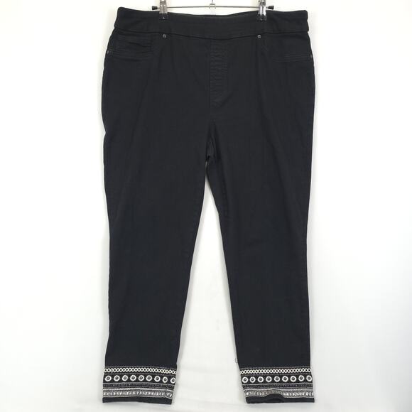 Chico's Jegging Ankle Pants Embroidered Cuff Stretch Pull On Women 14R Black - Picture 1 of 13